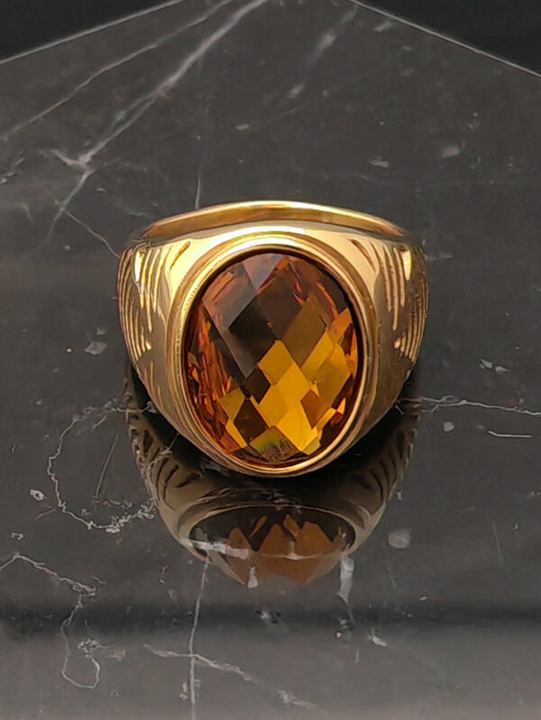 Nouvelle bague mode homme en pierre dorée en acier inoxydable – Image 2