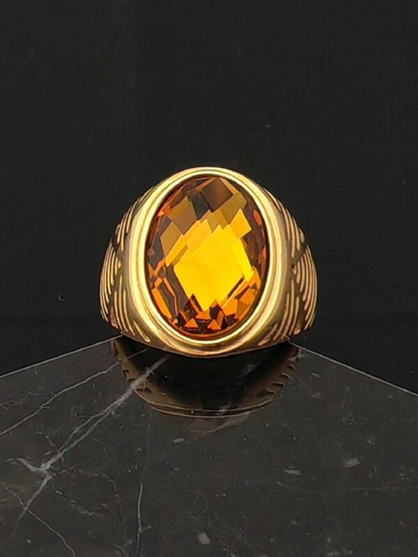 Nouvelle bague mode homme en pierre dorée en acier inoxydable – Image 5
