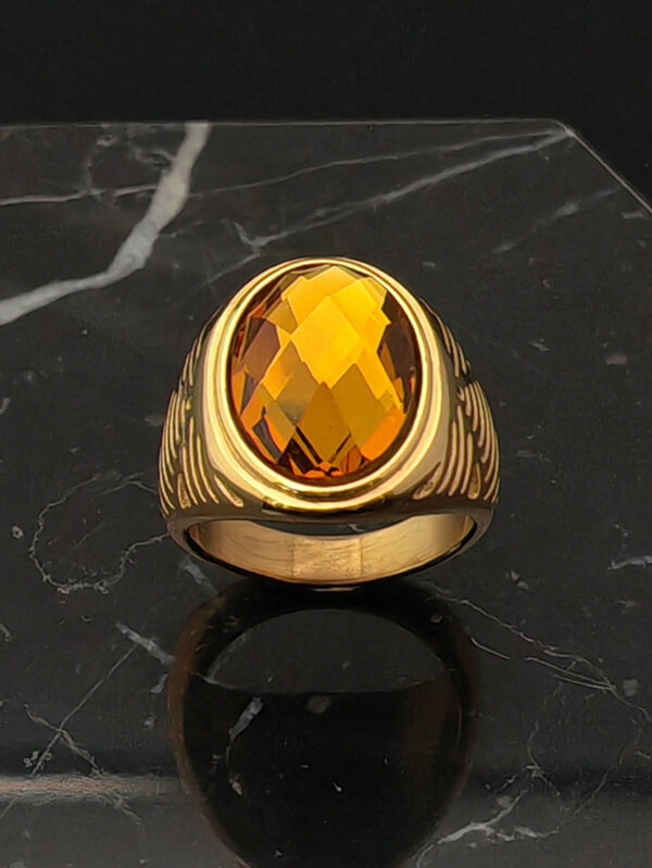 Nouvelle bague mode homme en pierre dorée en acier inoxydable – Image 7