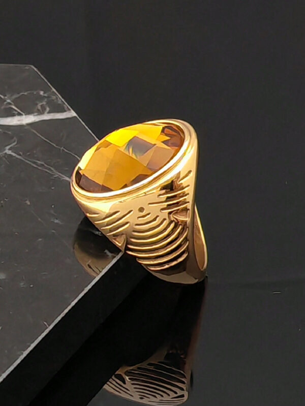 Nouvelle bague mode homme en pierre dorée en acier inoxydable – Image 8