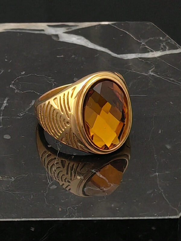 Nouvelle bague mode homme en pierre dorée en acier inoxydable – Image 14