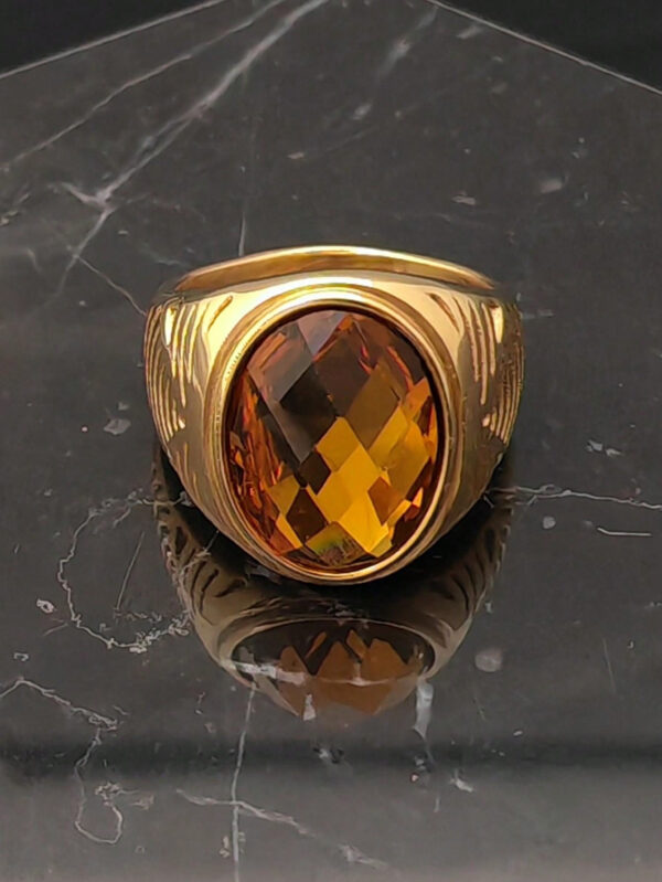Nouvelle bague mode homme en pierre dorée en acier inoxydable – Image 15