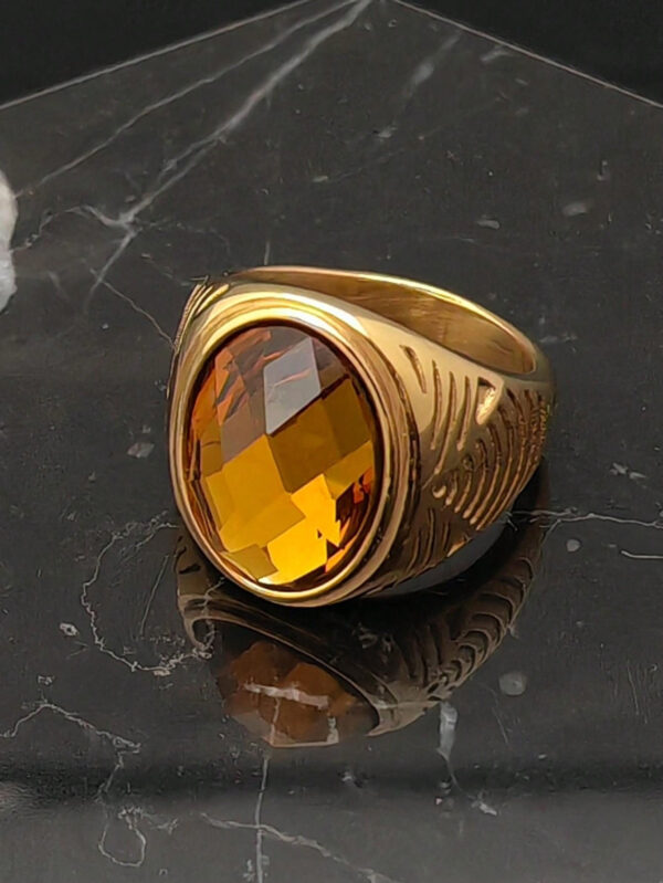 Nouvelle bague mode homme en pierre dorée en acier inoxydable – Image 16