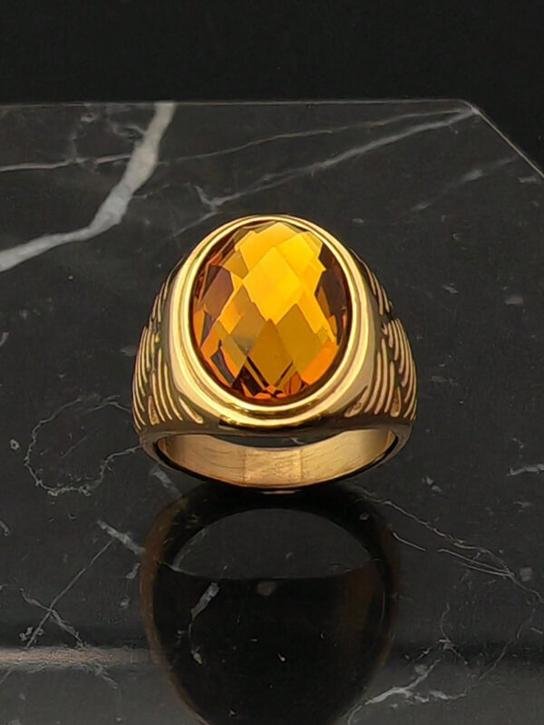 Nouvelle bague mode homme en pierre dorée en acier inoxydable – Image 17