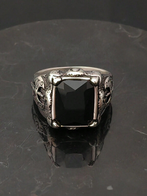 Bague en acier inoxydable noir mode, bijoux fins, bague avec charmes pour hommes – Image 3