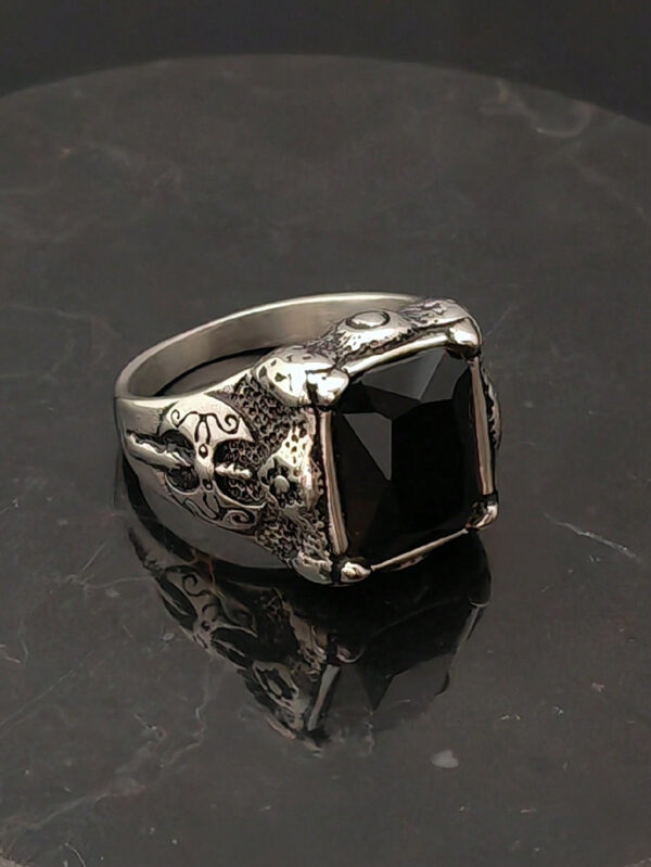 Bague en acier inoxydable noir mode, bijoux fins, bague avec charmes pour hommes – Image 4