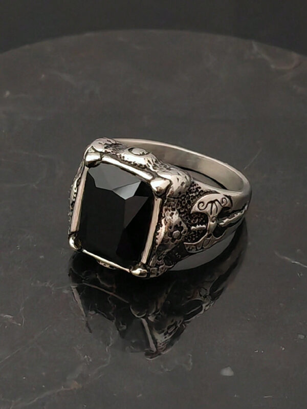Bague en acier inoxydable noir mode, bijoux fins, bague avec charmes pour hommes – Image 5