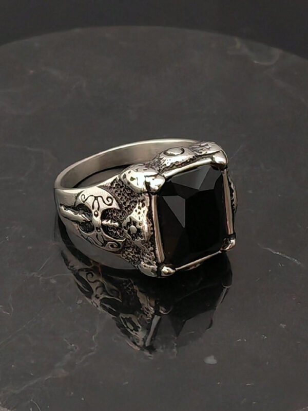 Bague en acier inoxydable noir mode, bijoux fins, bague avec charmes pour hommes – Image 14