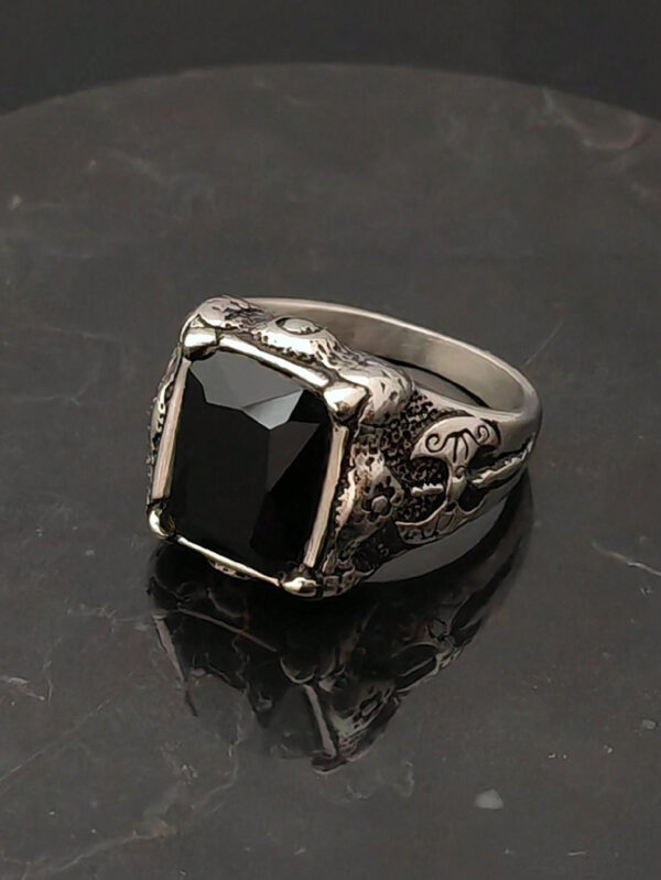 Bague en acier inoxydable noir mode, bijoux fins, bague avec charmes pour hommes – Image 15