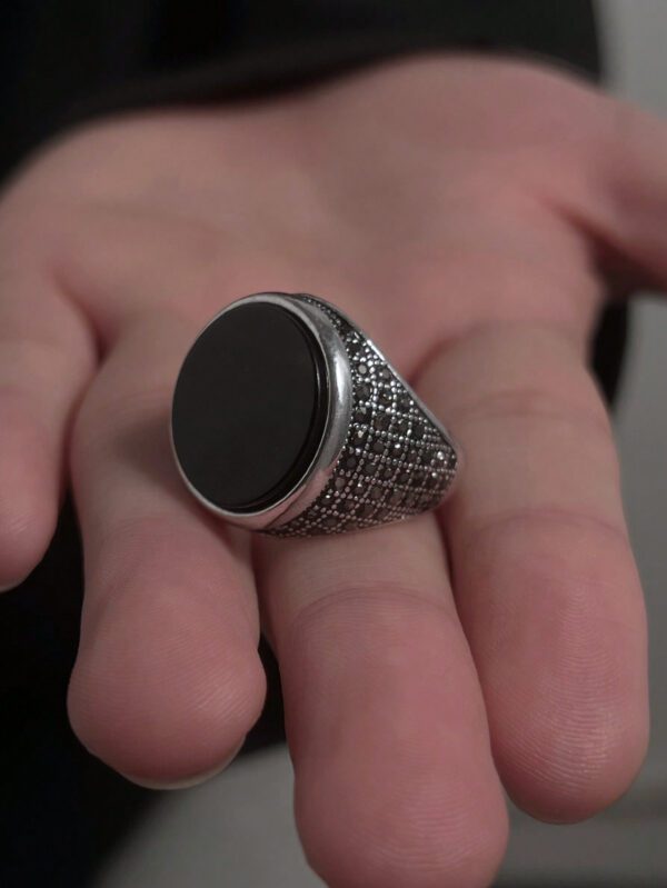 1 pièce Bague vintage exagérée aux cristaux de verre, forme ronde mode pour homme, convient pour le port quotidien – Image 10