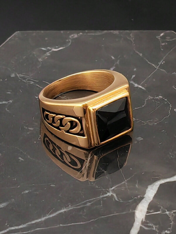 Bagues en acier inoxydable plaqué or en titane pour homme, avec pierre d'onyx noire, bijoux de mode – Image 6