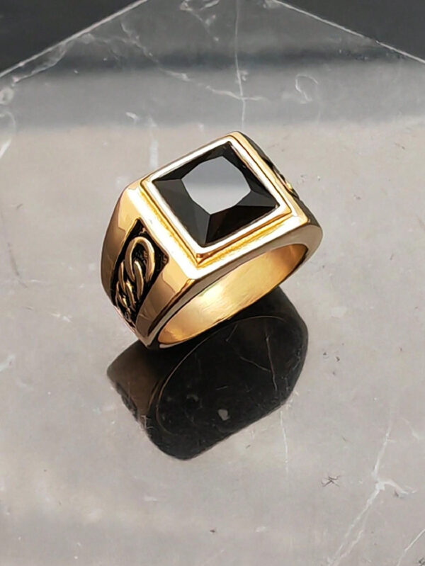 Bagues en acier inoxydable plaqué or en titane pour homme, avec pierre d'onyx noire, bijoux de mode – Image 18