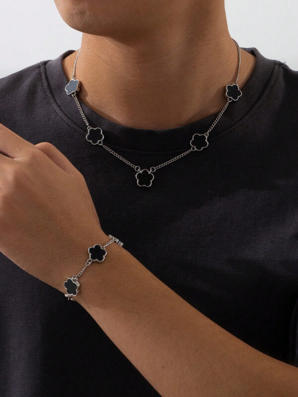 1 set de collier et bracelet à pendentif trèfle porte-bonheur, mode homme