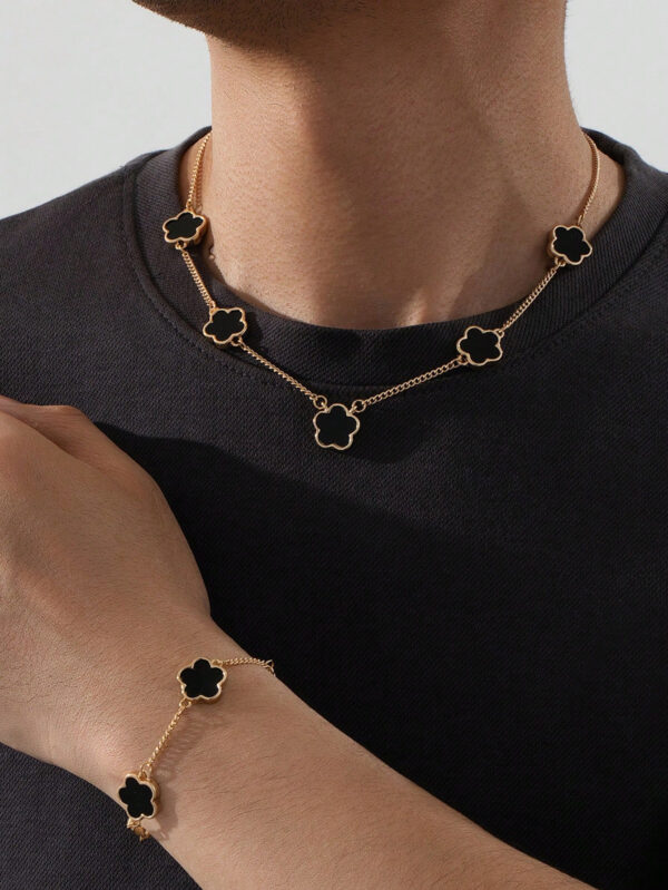 1 set de collier et bracelet à pendentif trèfle porte-bonheur, mode homme – Image 2