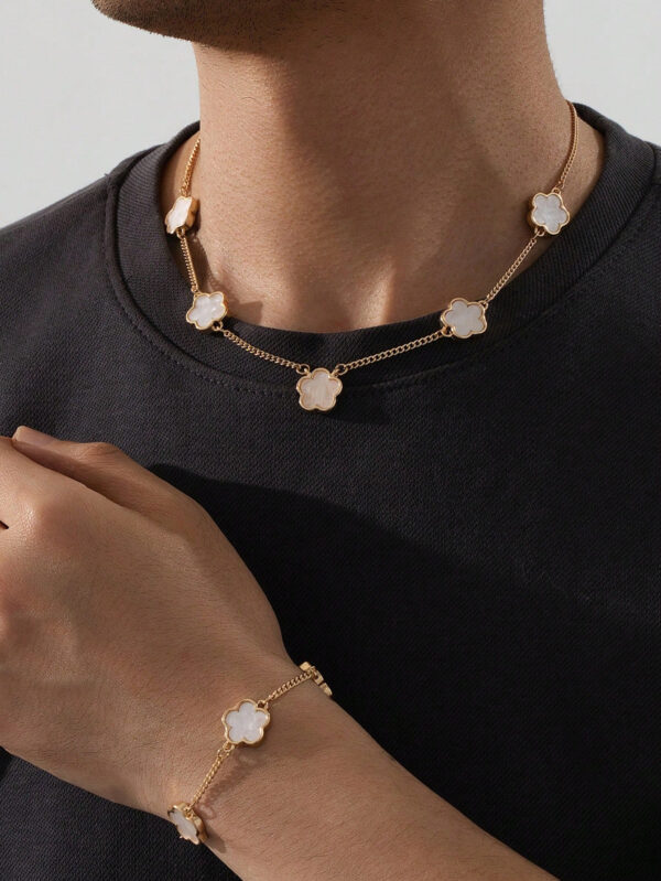 1 set de collier et bracelet à pendentif trèfle porte-bonheur, mode homme – Image 5
