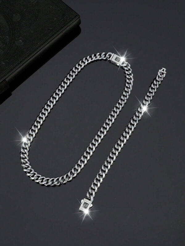 Ensemble De Bijoux De Style Hip Hop, 1 Collier + 1 Bracelet, Design De Chaîne Pavé De Strass Brillants, Adapté Aux Hommes Et Aux Femmes – Image 5