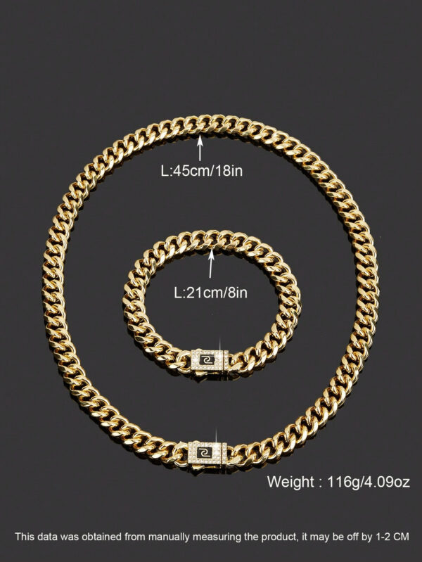 Ensemble De Bijoux De Style Hip Hop, 1 Collier + 1 Bracelet, Design De Chaîne Pavé De Strass Brillants, Adapté Aux Hommes Et Aux Femmes – Image 6