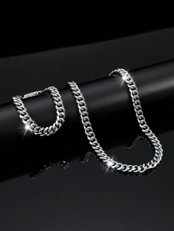 Ensemble De Bijoux De Style Hip Hop, 1 Collier + 1 Bracelet, Design De Chaîne Pavé De Strass Brillants, Adapté Aux Hommes Et Aux Femmes – Image 7
