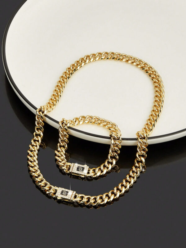 Ensemble De Bijoux De Style Hip Hop, 1 Collier + 1 Bracelet, Design De Chaîne Pavé De Strass Brillants, Adapté Aux Hommes Et Aux Femmes – Image 8