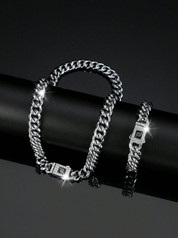 Ensemble De Bijoux De Style Hip Hop, 1 Collier + 1 Bracelet, Design De Chaîne Pavé De Strass Brillants, Adapté Aux Hommes Et Aux Femmes – Image 9