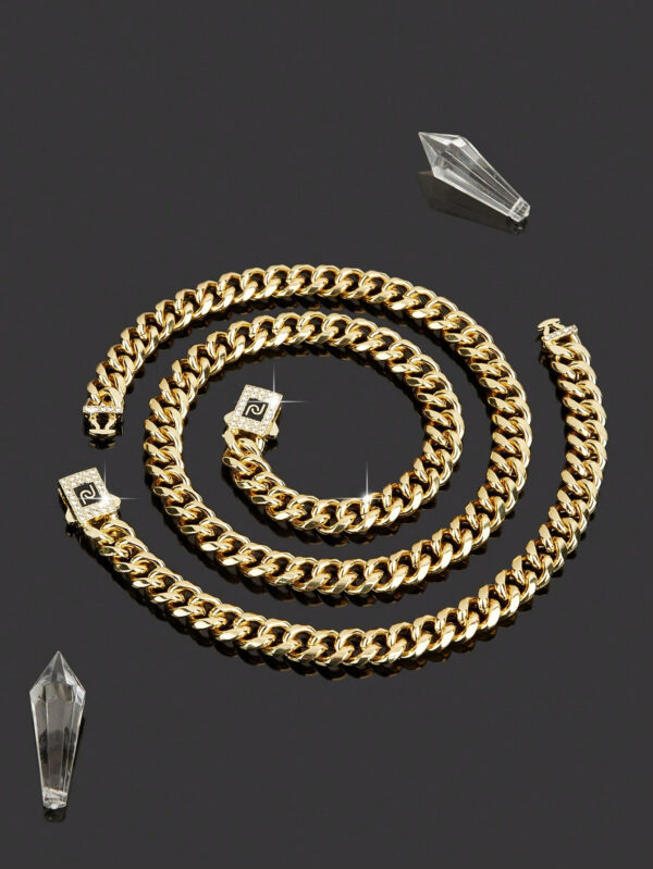 Ensemble De Bijoux De Style Hip Hop, 1 Collier + 1 Bracelet, Design De Chaîne Pavé De Strass Brillants, Adapté Aux Hommes Et Aux Femmes – Image 10