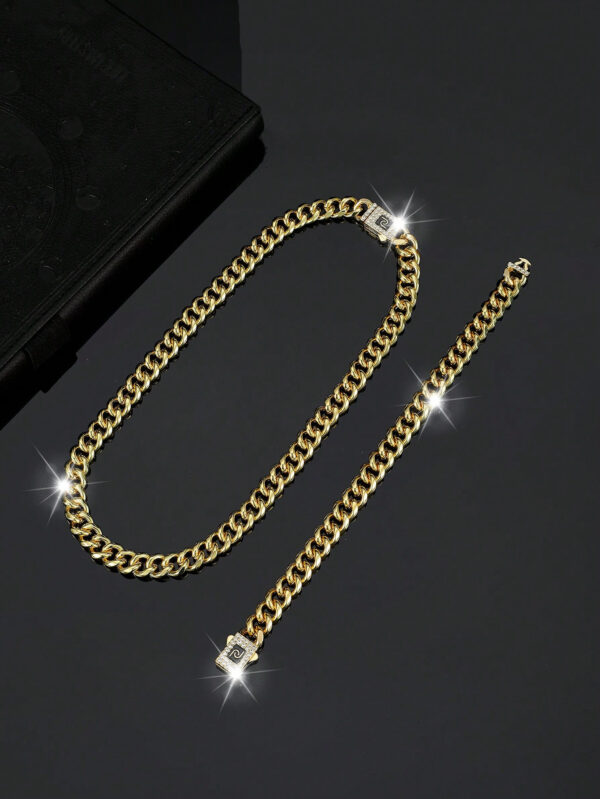 Ensemble De Bijoux De Style Hip Hop, 1 Collier + 1 Bracelet, Design De Chaîne Pavé De Strass Brillants, Adapté Aux Hommes Et Aux Femmes – Image 12