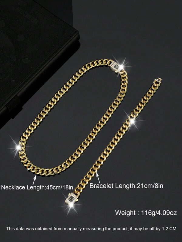 Ensemble De Bijoux De Style Hip Hop, 1 Collier + 1 Bracelet, Design De Chaîne Pavé De Strass Brillants, Adapté Aux Hommes Et Aux Femmes – Image 13