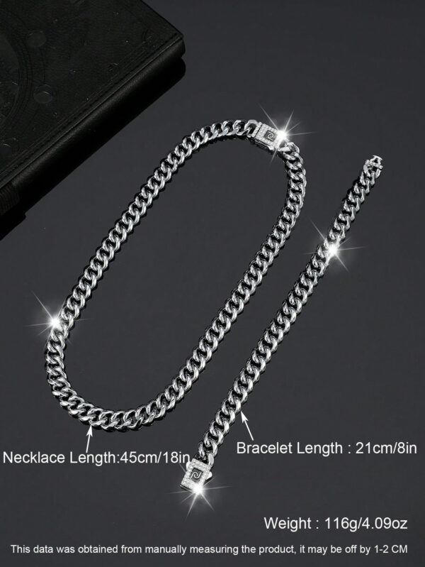 Ensemble De Bijoux De Style Hip Hop, 1 Collier + 1 Bracelet, Design De Chaîne Pavé De Strass Brillants, Adapté Aux Hommes Et Aux Femmes – Image 14