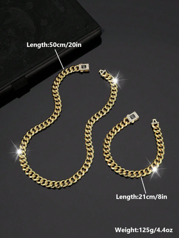 Ensemble De Bijoux De Style Hip Hop, 1 Collier + 1 Bracelet, Design De Chaîne Pavé De Strass Brillants, Adapté Aux Hommes Et Aux Femmes – Image 15