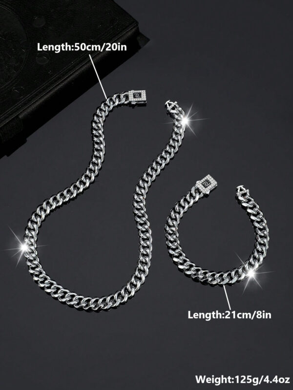 Ensemble De Bijoux De Style Hip Hop, 1 Collier + 1 Bracelet, Design De Chaîne Pavé De Strass Brillants, Adapté Aux Hommes Et Aux Femmes – Image 16