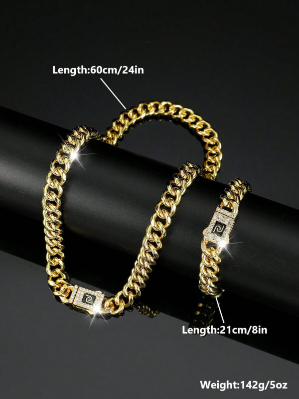 Ensemble De Bijoux De Style Hip Hop, 1 Collier + 1 Bracelet, Design De Chaîne Pavé De Strass Brillants, Adapté Aux Hommes Et Aux Femmes – Image 17