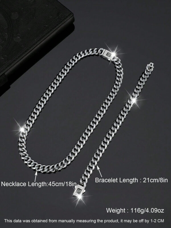 Ensemble De Bijoux De Style Hip Hop, 1 Collier + 1 Bracelet, Design De Chaîne Pavé De Strass Brillants, Adapté Aux Hommes Et Aux Femmes – Image 20