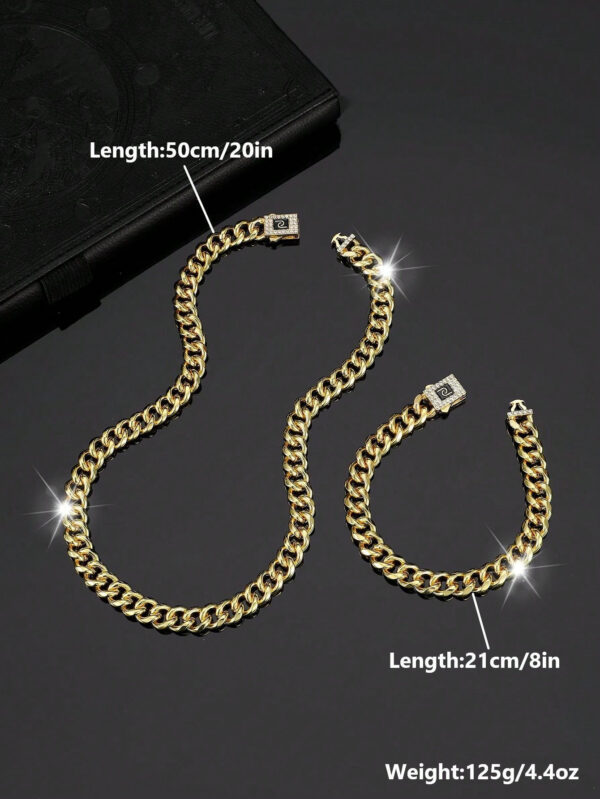 Ensemble De Bijoux De Style Hip Hop, 1 Collier + 1 Bracelet, Design De Chaîne Pavé De Strass Brillants, Adapté Aux Hommes Et Aux Femmes – Image 21