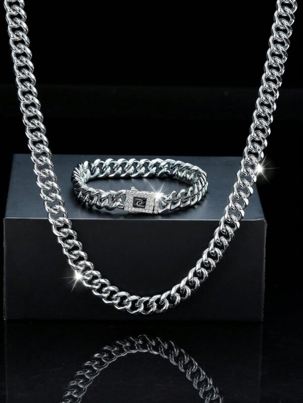 Ensemble De Bijoux De Style Hip Hop, 1 Collier + 1 Bracelet, Design De Chaîne Pavé De Strass Brillants, Adapté Aux Hommes Et Aux Femmes – Image 22