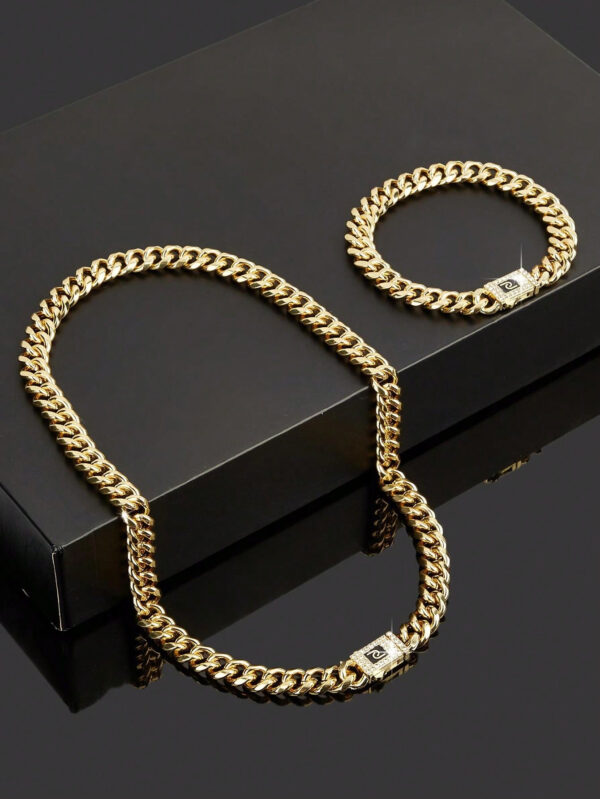 Ensemble De Bijoux De Style Hip Hop, 1 Collier + 1 Bracelet, Design De Chaîne Pavé De Strass Brillants, Adapté Aux Hommes Et Aux Femmes – Image 23