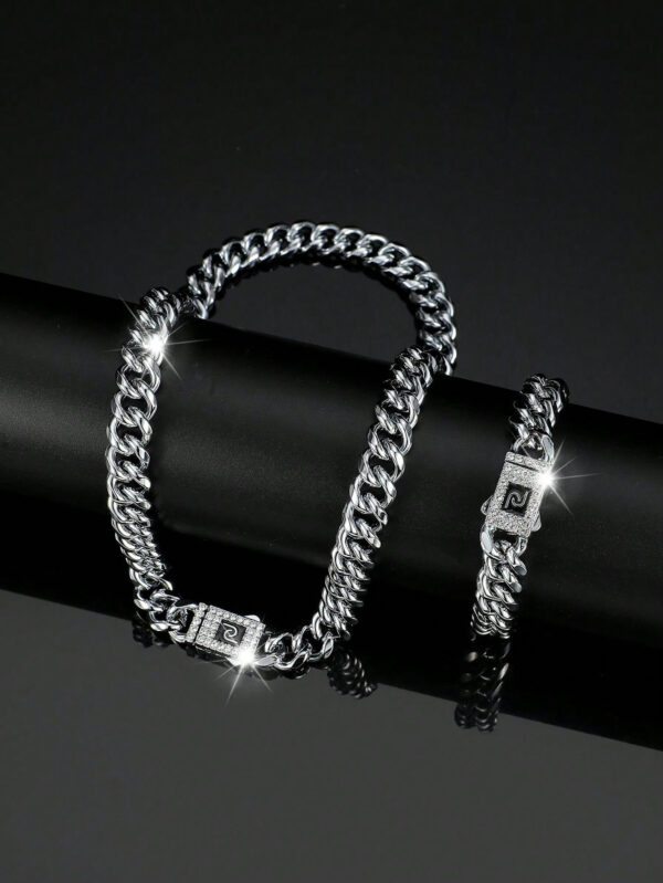 Ensemble De Bijoux De Style Hip Hop, 1 Collier + 1 Bracelet, Design De Chaîne Pavé De Strass Brillants, Adapté Aux Hommes Et Aux Femmes – Image 24