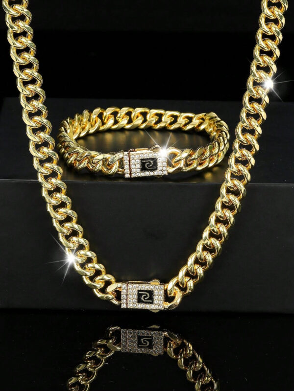 Ensemble De Bijoux De Style Hip Hop, 1 Collier + 1 Bracelet, Design De Chaîne Pavé De Strass Brillants, Adapté Aux Hommes Et Aux Femmes – Image 25