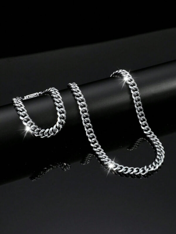 Ensemble De Bijoux De Style Hip Hop, 1 Collier + 1 Bracelet, Design De Chaîne Pavé De Strass Brillants, Adapté Aux Hommes Et Aux Femmes – Image 26