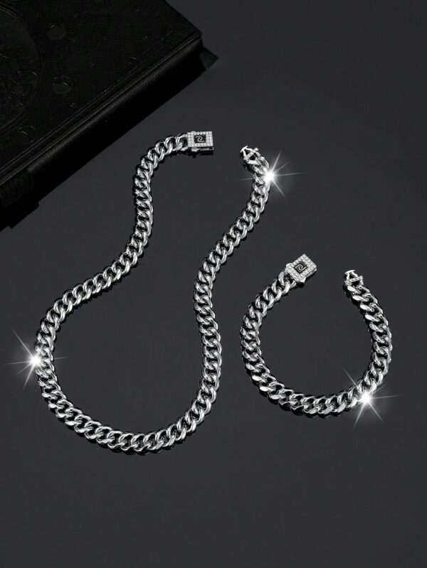 Ensemble De Bijoux De Style Hip Hop, 1 Collier + 1 Bracelet, Design De Chaîne Pavé De Strass Brillants, Adapté Aux Hommes Et Aux Femmes – Image 28