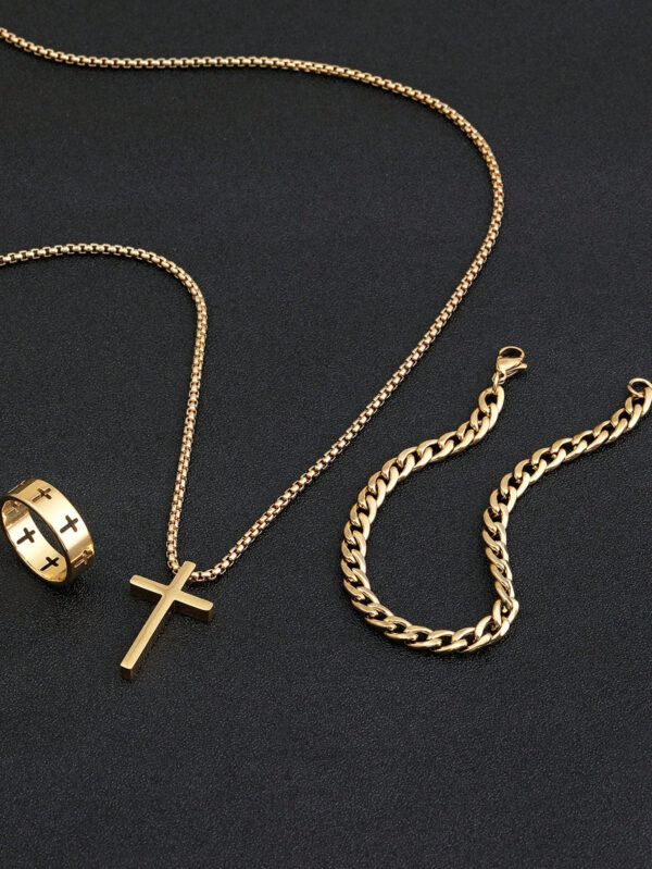 Ensemble De Bijoux En Or Pour Hommes, 3 Pièces, Collier Croisé, Bracelet, Bague Croisée, Adapté À La Décoration Quotidienne