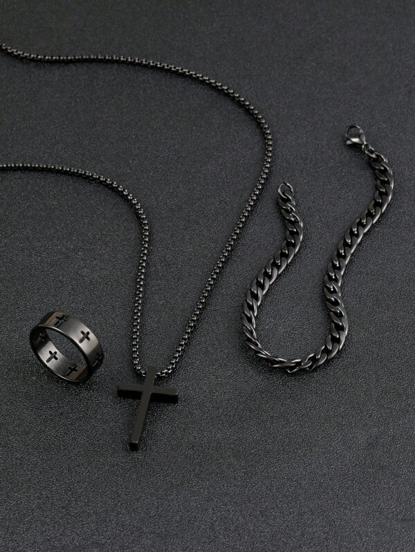 Ensemble De Bijoux En Or Pour Hommes, 3 Pièces, Collier Croisé, Bracelet, Bague Croisée, Adapté À La Décoration Quotidienne – Image 2