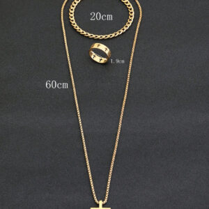 Ensemble De Bijoux En Or Pour Hommes, 3 Pièces, Collier Croisé, Bracelet, Bague Croisée, Adapté À La Décoration Quotidienne