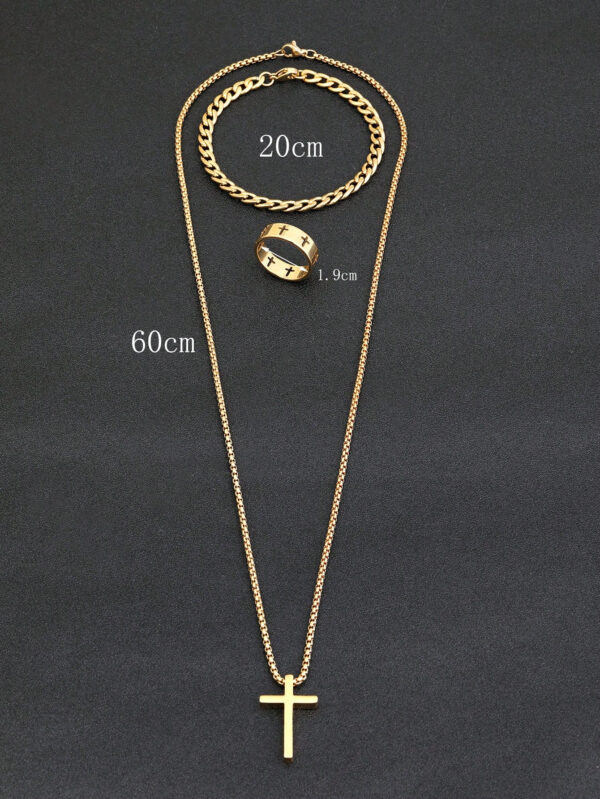 Ensemble De Bijoux En Or Pour Hommes, 3 Pièces, Collier Croisé, Bracelet, Bague Croisée, Adapté À La Décoration Quotidienne – Image 5