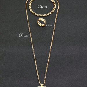 Ensemble De Bijoux En Or Pour Hommes, 3 Pièces, Collier Croisé, Bracelet, Bague Croisée, Adapté À La Décoration Quotidienne