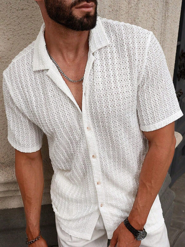 Manfinity CasualCool Chemise à manches courtes texturée unie en maille décontractée pour hommes, pour l'été, pour le mari, en vacances