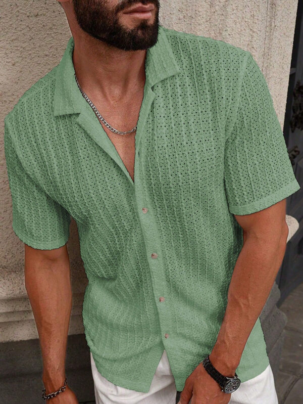 Manfinity CasualCool Chemise à manches courtes texturée unie en maille décontractée pour hommes, pour l'été, pour le mari, en vacances – Image 10