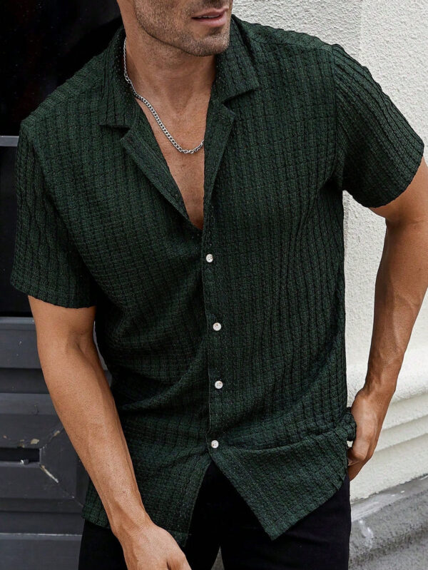 Manfinity CasualCool Chemise à manches courtes texturée unie en maille décontractée pour hommes, pour l'été, pour le mari, en vacances – Image 11