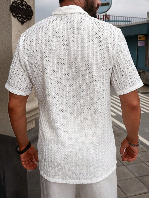 Manfinity CasualCool Chemise à manches courtes texturée unie en maille décontractée pour hommes, pour l'été, pour le mari, en vacances – Image 12