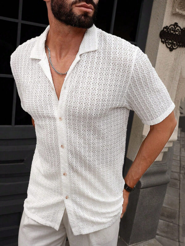 Manfinity CasualCool Chemise à manches courtes texturée unie en maille décontractée pour hommes, pour l'été, pour le mari, en vacances – Image 14