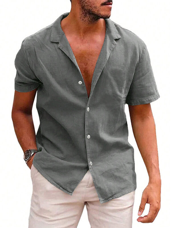Homme Chemise Unicolore À Bouton – Image 3
